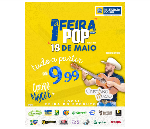 Imagem de compartilhamento para o artigo Primeira Feira Popular terá itens a partir de 9,99 em Chapadão do Sul da MS Todo dia